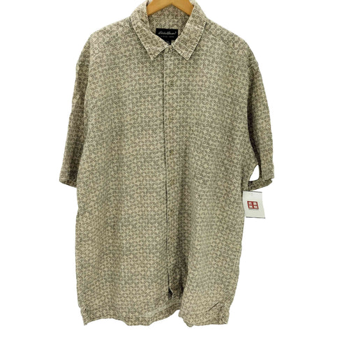 エディーバウアー Eddie Bauer 90-00S リーフ柄 総柄 リネン コットン S/S シャツ メンズ import:L