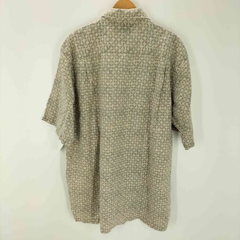 エディーバウアー Eddie Bauer 90-00S リーフ柄 総柄 リネン コットン S/S シャツ メンズ import:L