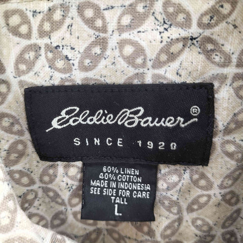 エディーバウアー Eddie Bauer 90-00S リーフ柄 総柄 リネン コットン S/S シャツ メンズ import:L