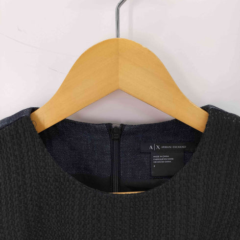 アルマーニエクスチェンジ ARMANI EXCHANGE デニム ツイード コンビ ノースリーブ ワンピース レディース 2