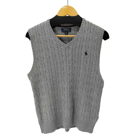 ポロラルフローレン POLO RALPH LAUREN ポニー刺繍ロゴ ケーブル編み ニットベスト レディース L(14-16)