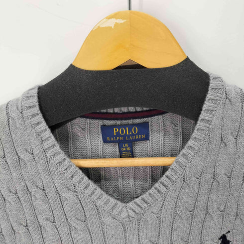 ポロラルフローレン POLO RALPH LAUREN ポニー刺繍ロゴ ケーブル編み ニットベスト レディース L(14-16)