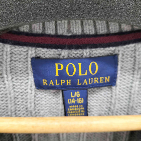 ポロラルフローレン POLO RALPH LAUREN ポニー刺繍ロゴ ケーブル編み ニットベスト レディース L(14-16)