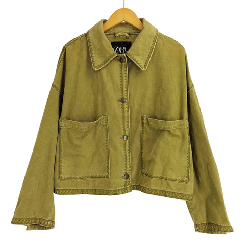 ザラ ZARA OVERSHIRT WITH TOPSTITCHING ステッチデザインジャケット レディース import:L