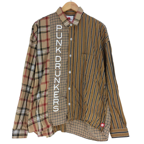 パンクドランカーズ PUNK DRUNKERS チェック×2 ストライプシャツ メンズ