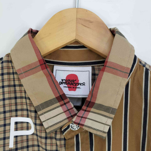 パンクドランカーズ PUNK DRUNKERS チェック×2 ストライプシャツ メンズ