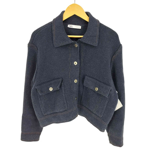 ザラ ZARA DENIM EFFECT KNIT CROPPED JACKET デニム エフェクト ニット クロップド ジャケット レディース import:M