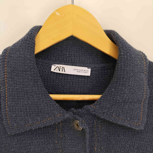 ザラ ZARA DENIM EFFECT KNIT CROPPED JACKET デニム エフェクト ニット クロップド ジャケット レディース import:M