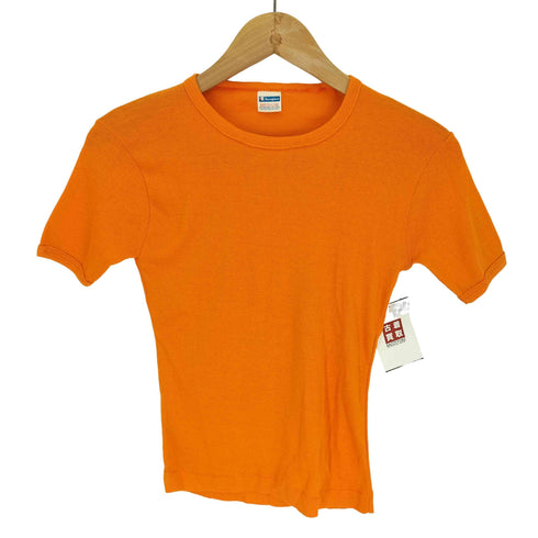 チャンピオン Champion 70S バータグ後期 USA製 ポリ コットン クルーネック S/S Tシャツ レディース import:M