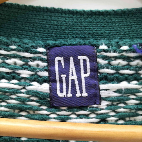 ギャップ Gap 90S OLD デカタグ ノルディック柄 総柄 メタルボタン ローゲージ ニット カーディガン メンズ import:M
