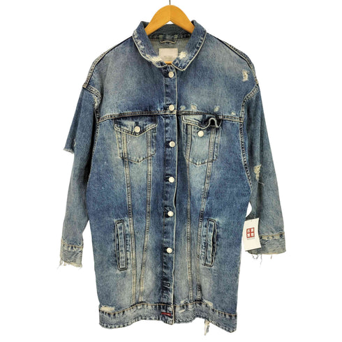 ザラ ZARA ダメージ加工 デニムロングジャケット レディース M