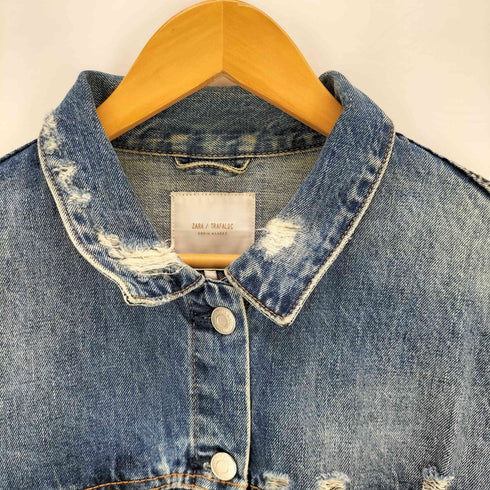 ザラ ZARA ダメージ加工 デニムロングジャケット レディース M