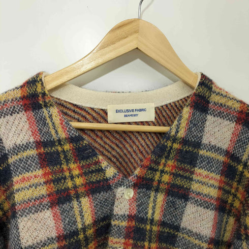 ビームスボーイ BEAMS BOY EXCLUSIVE FABRIC シャギーチェックカーディガン レディース