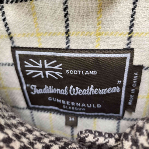 トラディショナルウェザーウェア Traditional Weatherwear 千鳥格子柄 フード付き ウールステンカラーコート メンズ 34