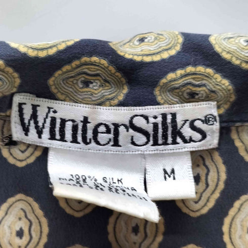 Winter silks ウィンター シルクス シルク 100 幾何学模様 総柄 開襟 オープンカラー 長袖 シャツ メンズ import:M