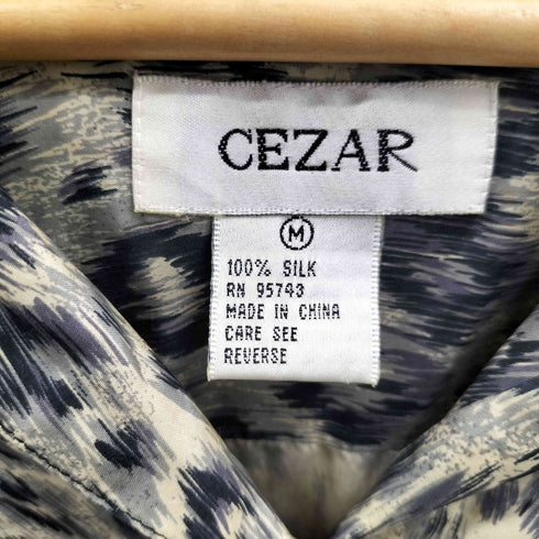 CEZAR セザール シルク 100 レオパード 総柄 開襟 オープンカラー ダブル ポケット 半袖 シャツ メンズ import:M
