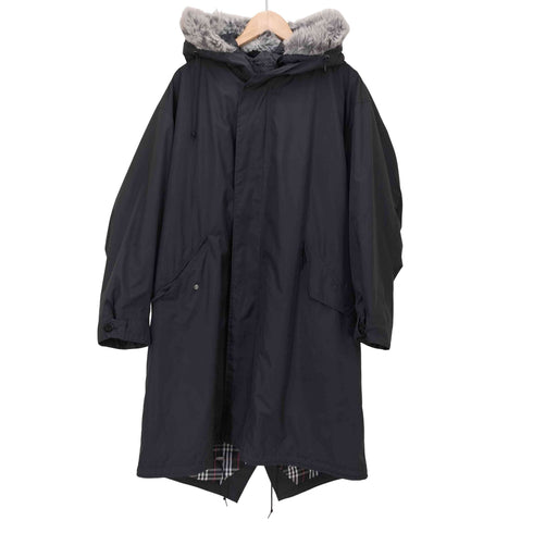 バーバリーブラックレーベル BURBERRY BLACK LABEL ラビットファー 裏地チェック ライナー付き モッズコート メンズ JPN:M