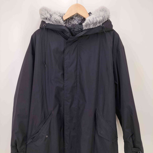 バーバリーブラックレーベル BURBERRY BLACK LABEL ラビットファー 裏地チェック ライナー付き モッズコート メンズ JPN:M