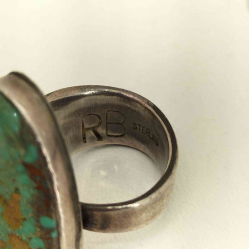 ナバホ NAVAJO RB STERLING 刻印 ランニング・ベアー ターコイズ ピンキーリング メンズ 5号