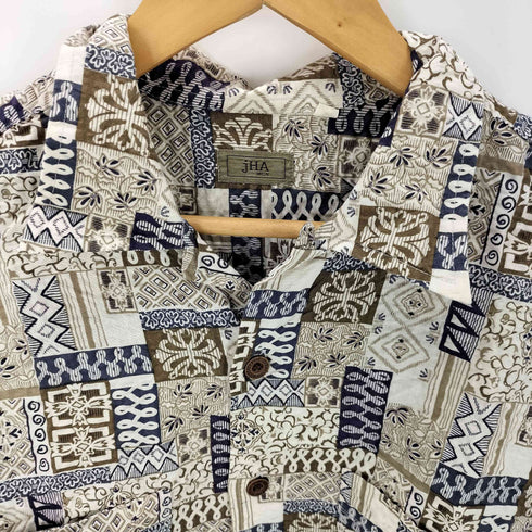 JHA EQUIPEMENTS MILITAIRESボタン 模様柄 シアサッカーシャツ メンズ L