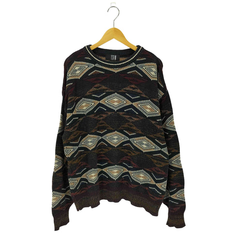 TSR USA製 ジオメトリックデザイン クルーネック コットン 3Dニット メンズ