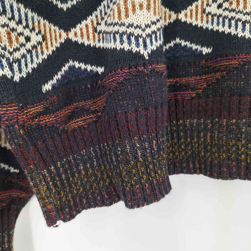 TSR USA製 ジオメトリックデザイン クルーネック コットン 3Dニット メンズ