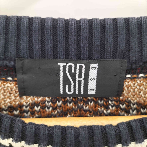 TSR USA製 ジオメトリックデザイン クルーネック コットン 3Dニット メンズ