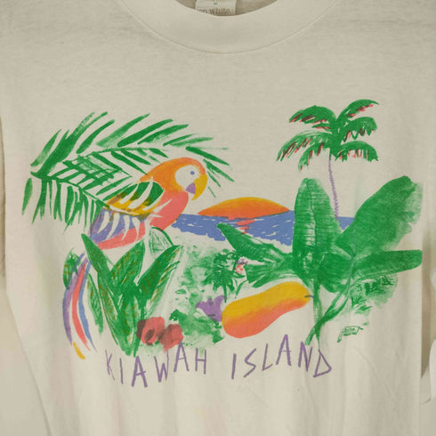 90S USA製 on whiteボディ KIAWAH ISLAND プリント クルーネック Tシャツ メンズ