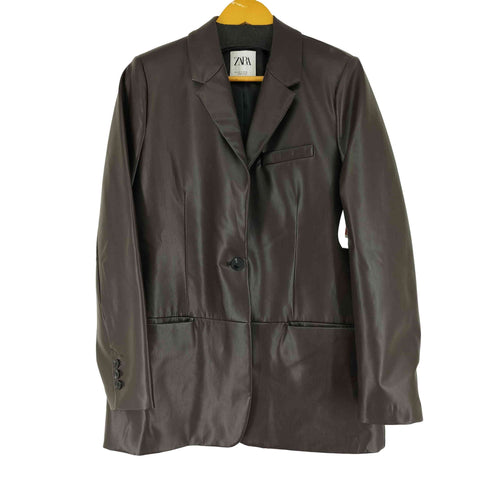 ザラ ZARA フェイクレザー テーラードジャケット レディース import:M
