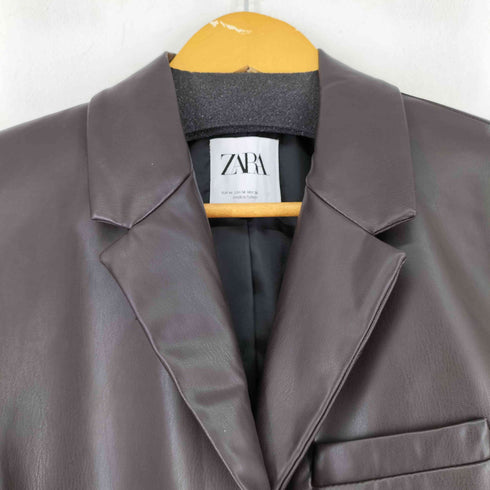 ザラ ZARA フェイクレザー テーラードジャケット レディース import:M