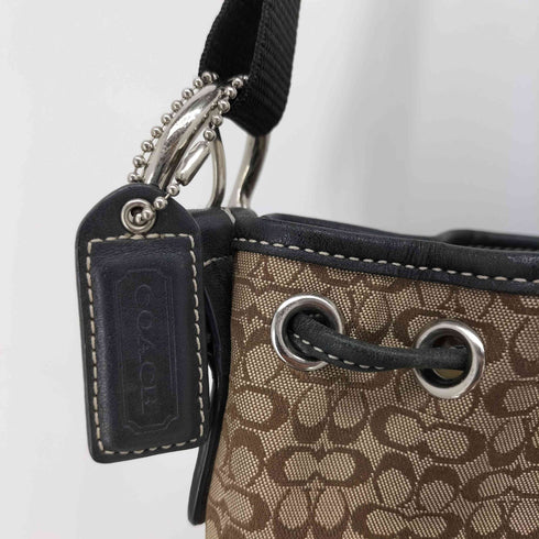 コーチ COACH 00S キャンバス レザー シグネチャー 巾着 ショルダーバッグ 03年製 レディース