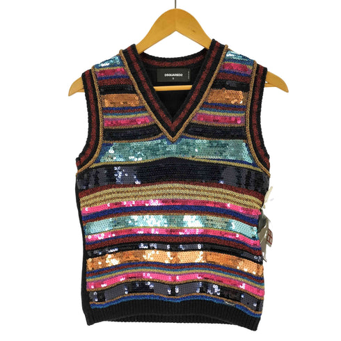 ディースクエアード DSQUARED2 マルチカラー スパンコールニットベスト レディース S