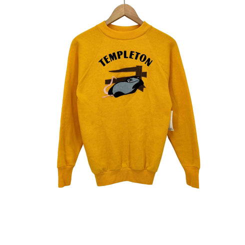 ヘルスニット Healthknit 70-80S USA製 フロッキープリント ラグランスリーブ クルーネックスウェット レディース JPN:L