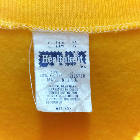 ヘルスニット Healthknit 70-80S USA製 フロッキープリント ラグランスリーブ クルーネックスウェット レディース JPN:L
