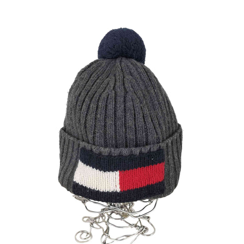 トミーヒルフィガー TOMMY HILFIGER ボンボン付き ロゴデザインニットキャップ メンズ FREE