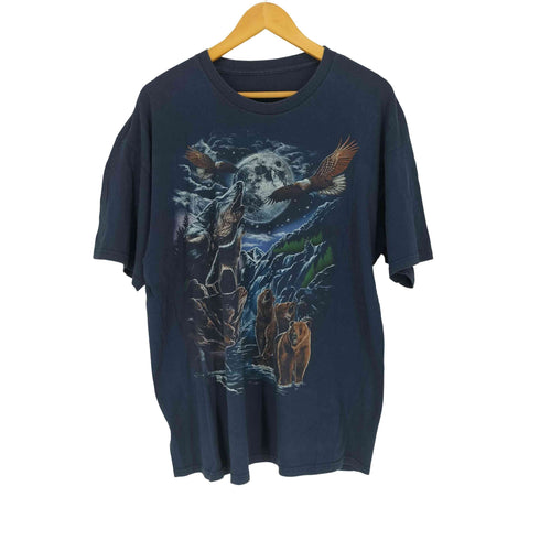 フロントアニマルプリントクルーネックTシャツ メンズ
