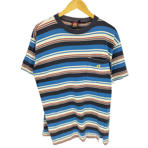 ハンテン HANG TEN 80-90S ロゴ 刺繍 マルチボーダー S/S Tシャツ メンズ import:L