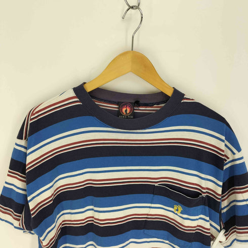 ハンテン HANG TEN 80-90S ロゴ 刺繍 マルチボーダー S/S Tシャツ メンズ import:L