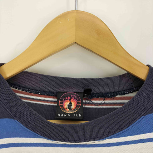 ハンテン HANG TEN 80-90S ロゴ 刺繍 マルチボーダー S/S Tシャツ メンズ import:L