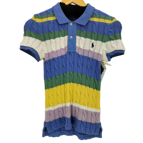 ポロラルフローレン POLO RALPH LAUREN ポニー刺繍 コットン マルチボーダー ニットポロシャツ レディース import:XS
