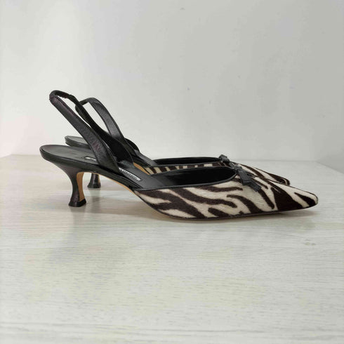 マノロブラニク MANOLO BLAHNIK リボンデザイン ポインデットトゥ ゼブラ柄 ハラコ ミュール ヒールパンプス レディース 40