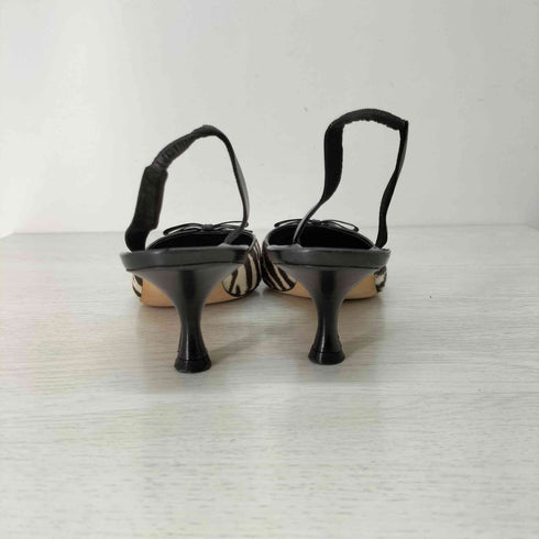 マノロブラニク MANOLO BLAHNIK リボンデザイン ポインデットトゥ ゼブラ柄 ハラコ ミュール ヒールパンプス レディース 40