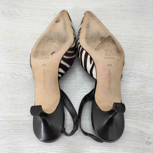 マノロブラニク MANOLO BLAHNIK リボンデザイン ポインデットトゥ ゼブラ柄 ハラコ ミュール ヒールパンプス レディース 40