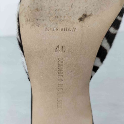 マノロブラニク MANOLO BLAHNIK リボンデザイン ポインデットトゥ ゼブラ柄 ハラコ ミュール ヒールパンプス レディース 40