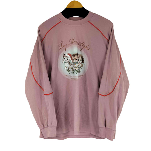 デイジー DAZY パイピング加工 猫プリント L/S Tシャツ レディース JPN:L