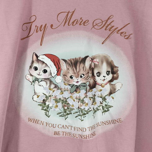デイジー DAZY パイピング加工 猫プリント L/S Tシャツ レディース JPN:L