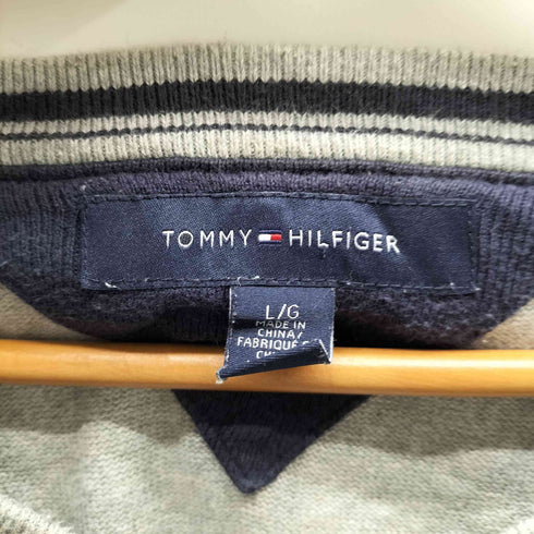 トミーヒルフィガー TOMMY HILFIGER ロゴ 刺繍 Vネック コットン ニット メンズ import:L