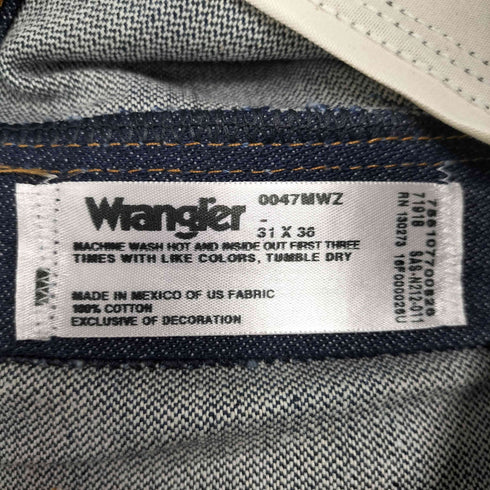 ラングラー Wrangler 90-00S メキシコ製 47MWZ REGULAR FIT ブーツ刻印 ジップ カウボーイカット ストレート デニム パンツ 濃紺 メンズ 31×36
