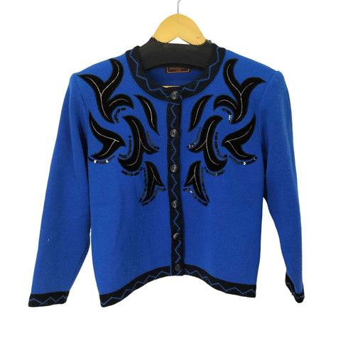 イヴサンローラン Yves Saint Laurent tricots スパンコール刺繍デザインニットカーディガン レディース import:M