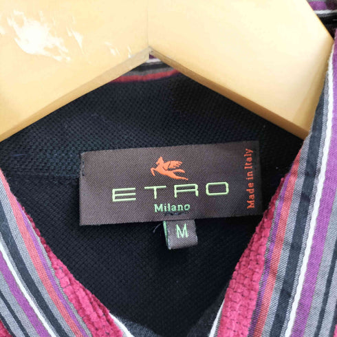 エトロミラノ ETRO MILANO マルチストライプ ロゴ刺繍 L/S ポロシャツ メンズ import:M